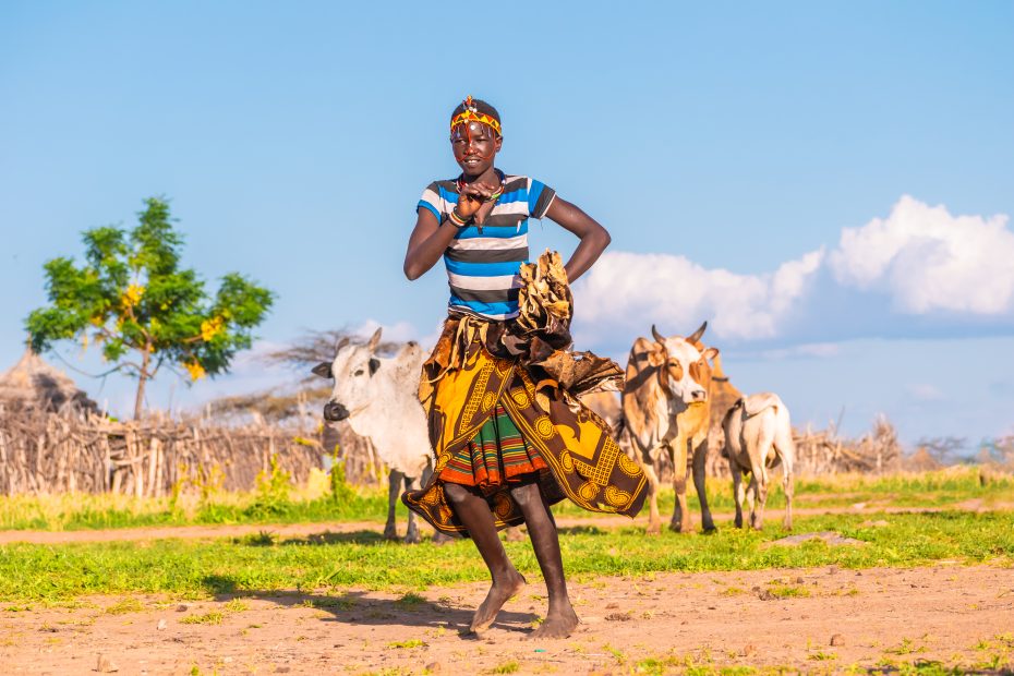 Karimojong girl performing a traditional dance in North-Eastern Uganda